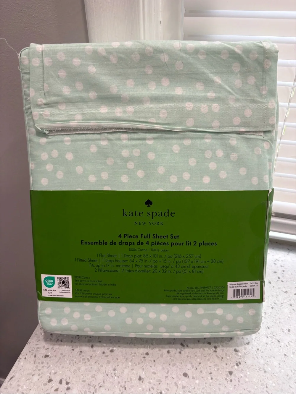NEW kate spade New York Holiday Scatter Powder Blue Polka Dot Full Sheet Set